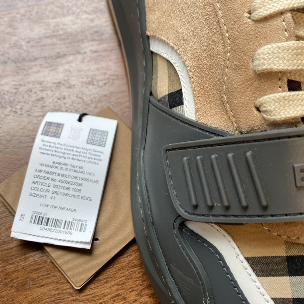 NWT BURBERRY MENS CHECK TRAINER MADE IN ITALY SIZE 8 EUR 41 WITH DUST BAG - Picture 3 of 7